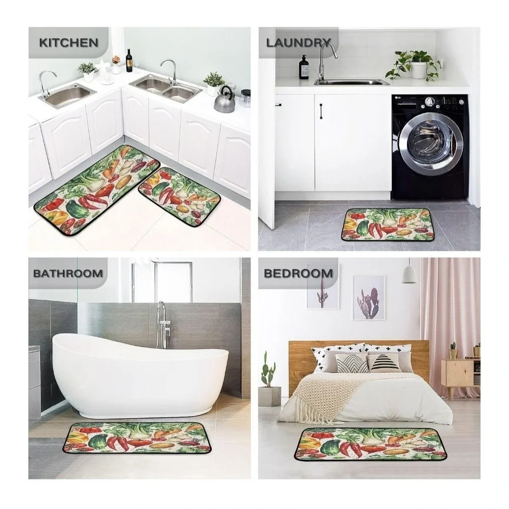 Set of 2 Large Kitchen Rugs and Mats 19.7 x 27.6 in and 19.7x 47.2 in Non Slip.